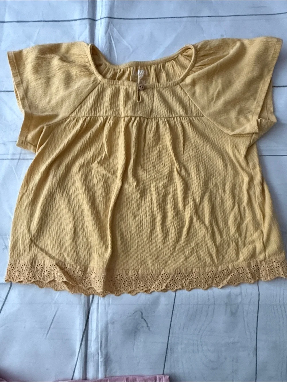OshKosh B'gosh Yellow Eyelet & Pink Peplum Short Sleeve Tops